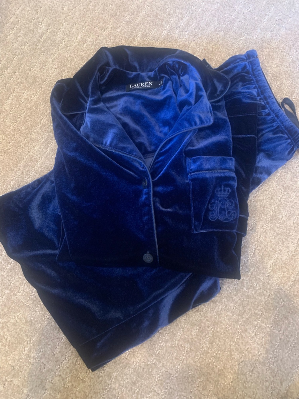 Ralph Lauren Luxury Velvet Loungewear in Midnight Blue